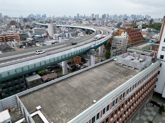 A view of the university campus and downtown Osaka captured from a UAV