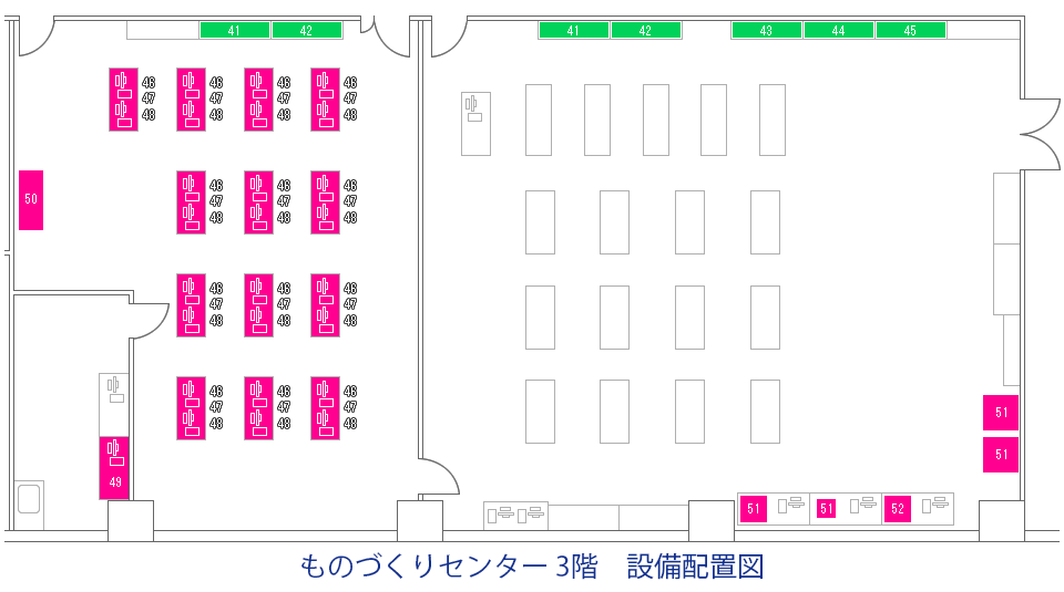 ものづくりセンター3階 CAD/CAEコンピュータ機器設備配置図