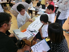 児童と保護者が一緒になってプログラミングを考えました