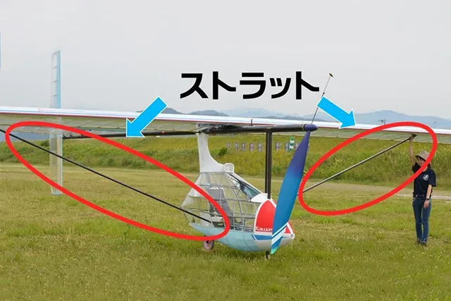 ストラットで主翼を支える人力飛行機