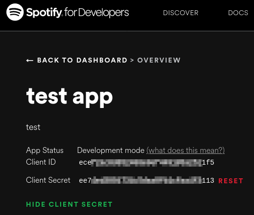 Spotifyアプリ管理画面