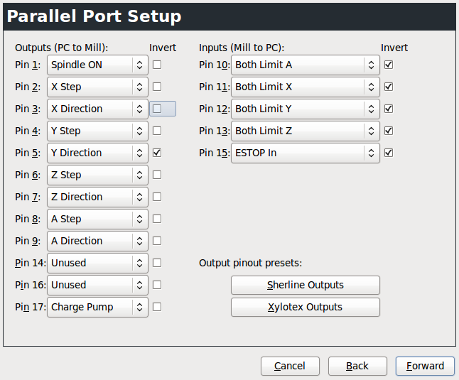 parallel port setup example